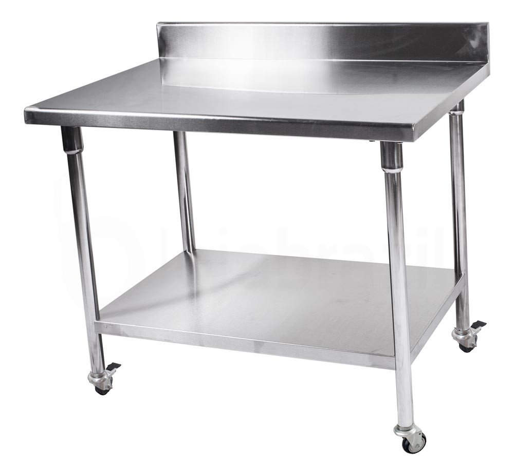 Mesa / Bancada de Apoio Aço Inoxidável com Rodas / Rodizios e Espelho - 1,2m (120x70x90cm) - BR-120B