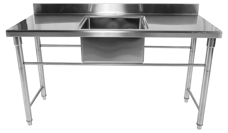 Mesa Bancada em Aço Inoxidável com Pia Lavatório (Cuba Central 50cm) - 1,6m - CB-150BC