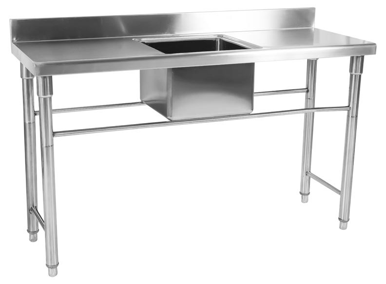 Mesa Bancada em Aço Inoxidável com Pia / Lavatório (Cuba Central de 40cm) - 1,55m - CB-140BC