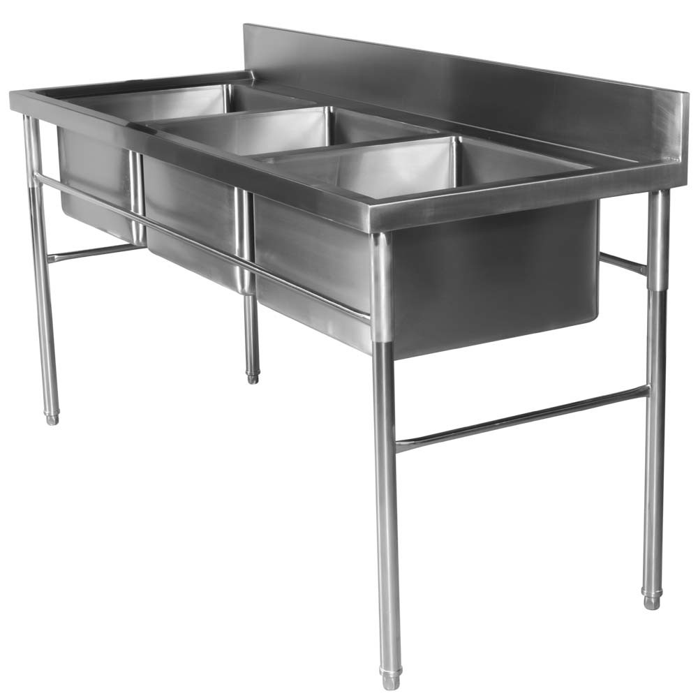 Mesa Inox 3 Cubas de 180x70cm lateral