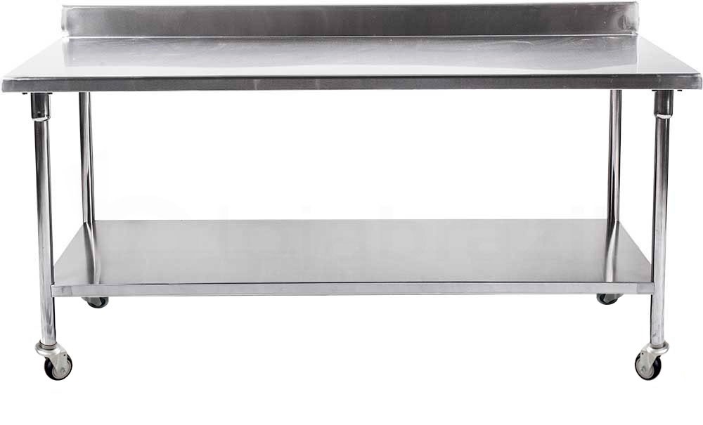 Mesa / Bancada de Apoio Aço Inoxidável com Rodas / Rodizios e Espelho - 1,8m (180x70x80cm) - BR-180B