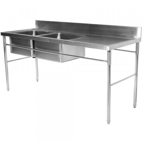 Mesa Inox 2 Cubas (Esquerdo) de 190x50cm diagonal inverso