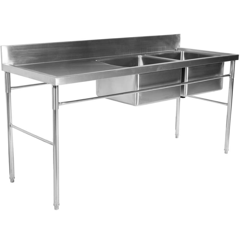 Mesa Bancada com pia em Aço Inox com Duas Cuba 50cm (Direito) - 190x70 cm diagonal