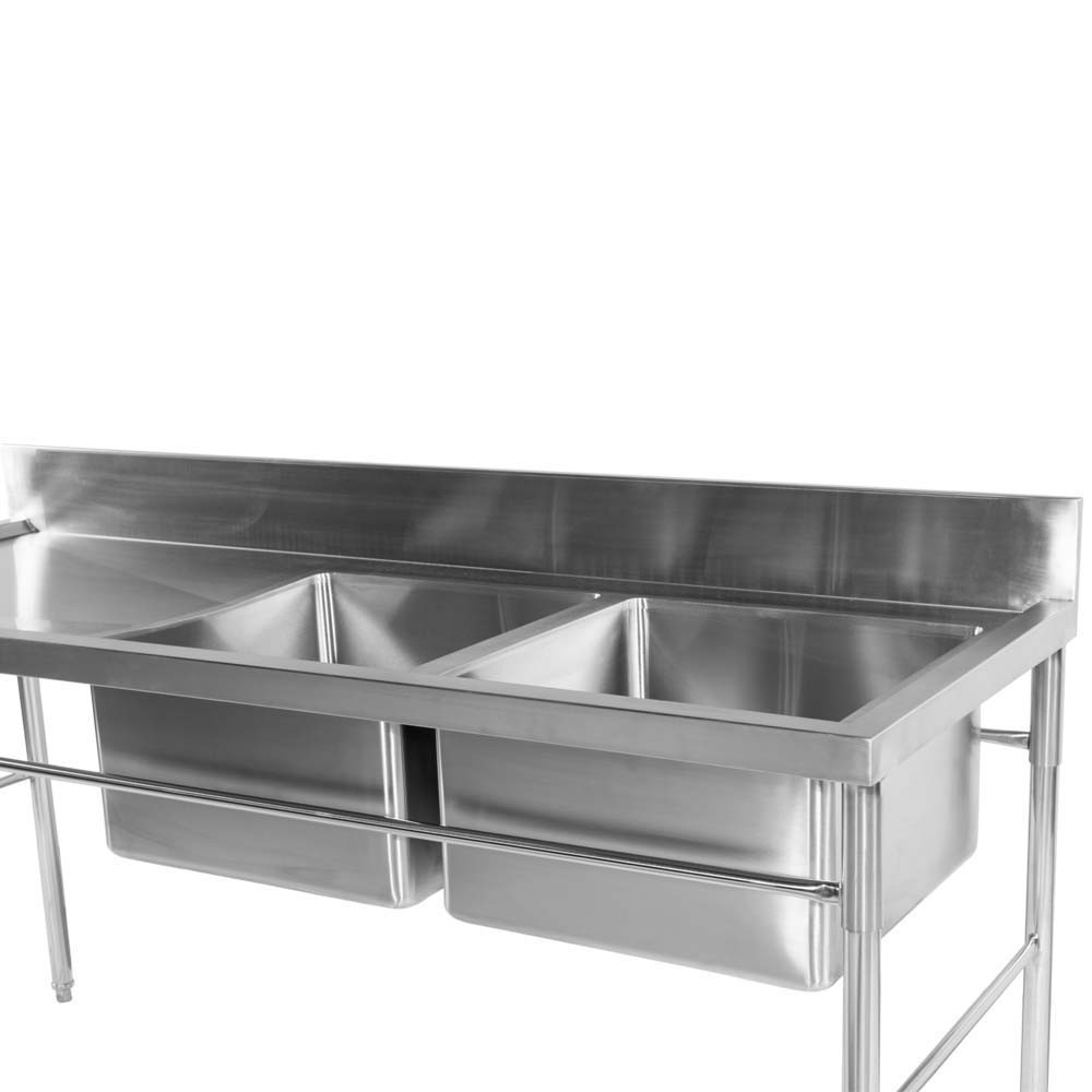 Mesa Bancada com pia em Aço Inox com Duas Cuba 50cm (Direito) - 190x70 cm diagonal zoom