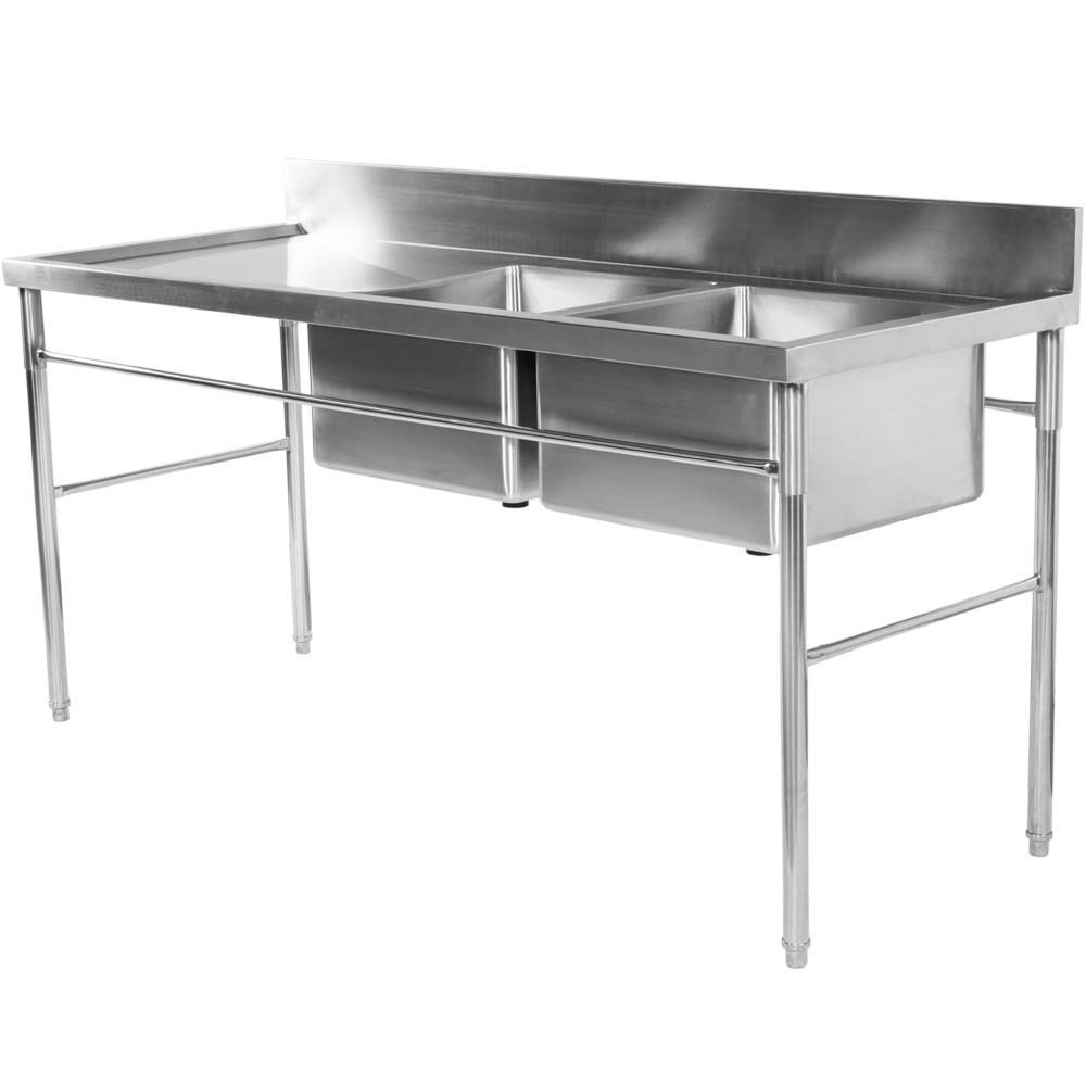 Mesa Bancada com pia em Aço Inox com Duas Cuba 50cm (Direito) - 190x70 cm perfil