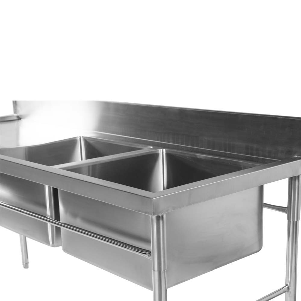 Mesa Bancada com pia em Aço Inox com Duas Cuba 50cm (Direito) - 190x70 cm perfil zoom