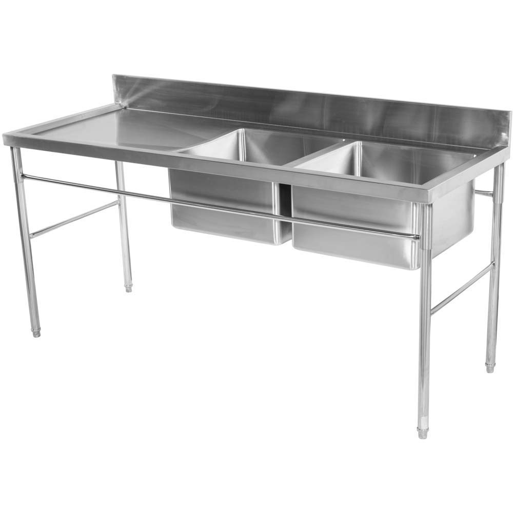 Mesa Bancada com pia em Aço Inox com Duas Cuba 50cm (Direito) - 190x70 cm perfil superior