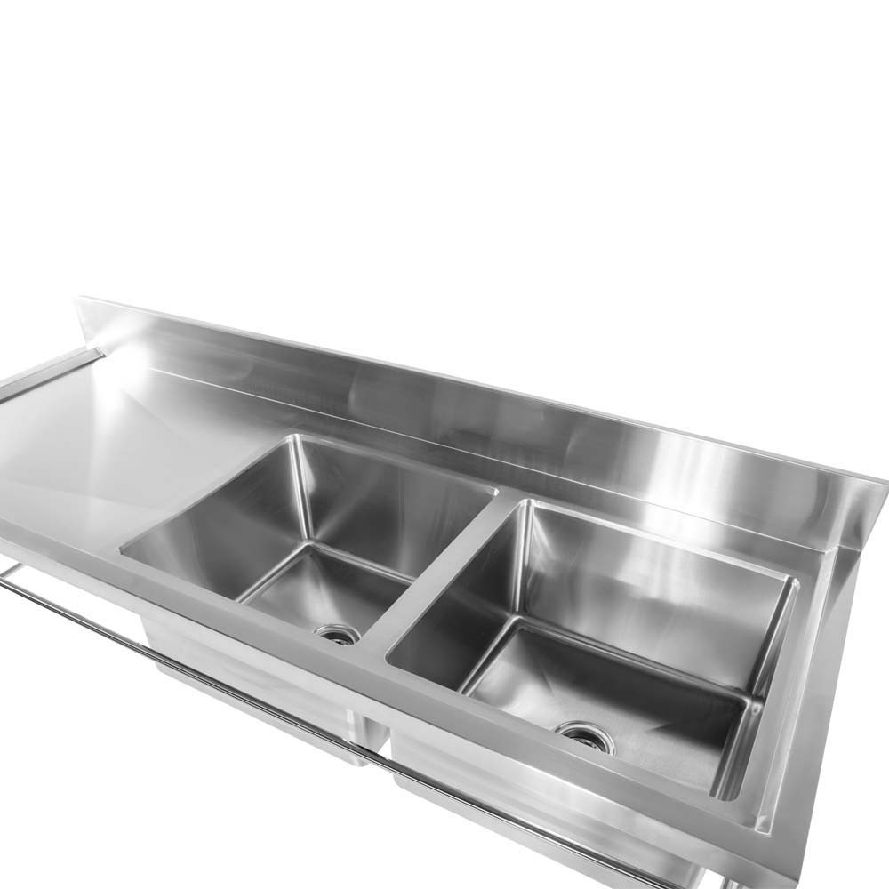 Mesa Bancada com pia em Aço Inox com Duas Cuba 50cm (Direito) - 190x70 cm superior