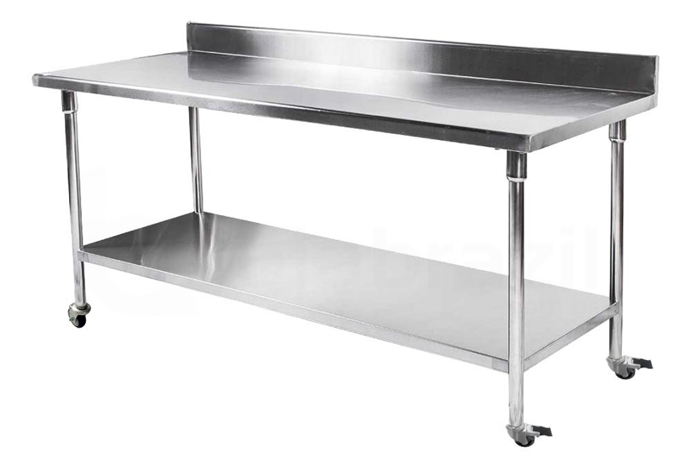 Mesa de aço inox com rodas e espelho 2m