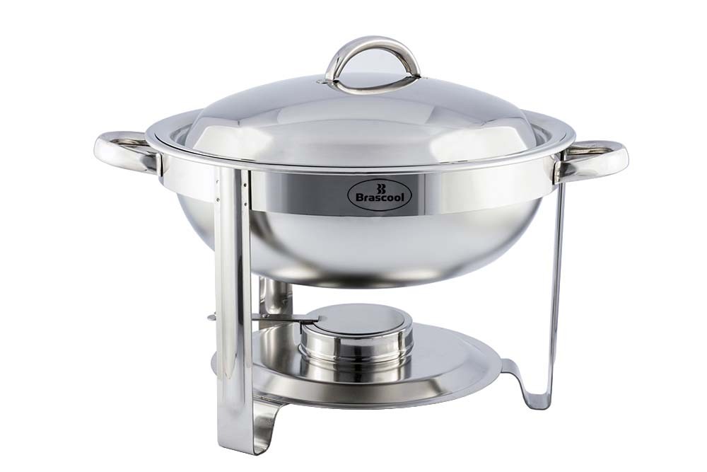 Frontal - Rechaud Banho Maria Aço Inox Redondo com Tampa de Inox - 5 Lts - 835GL Frontal - Rechaud Banho Maria Aço Inox Redondo com Tampa de Inox - 5 Lts - 835GL