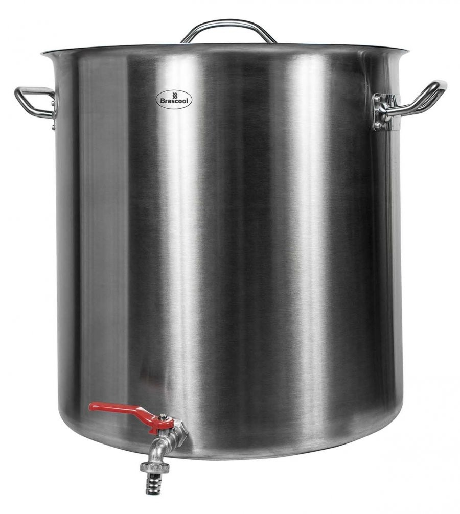 Detalhe Frontal - Panela / Caldeirão de Aço Inoxidável com Tampa e Torneira - 50 Litros