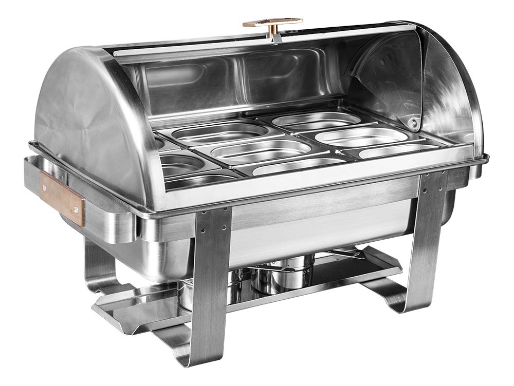 Rechaud Aço Inox com Tampa Giratória e 9 Cubas (GN 19 65mm) Rechaud Aço Inox com Tampa Giratória e 9 Cubas (GN 19 65mm)