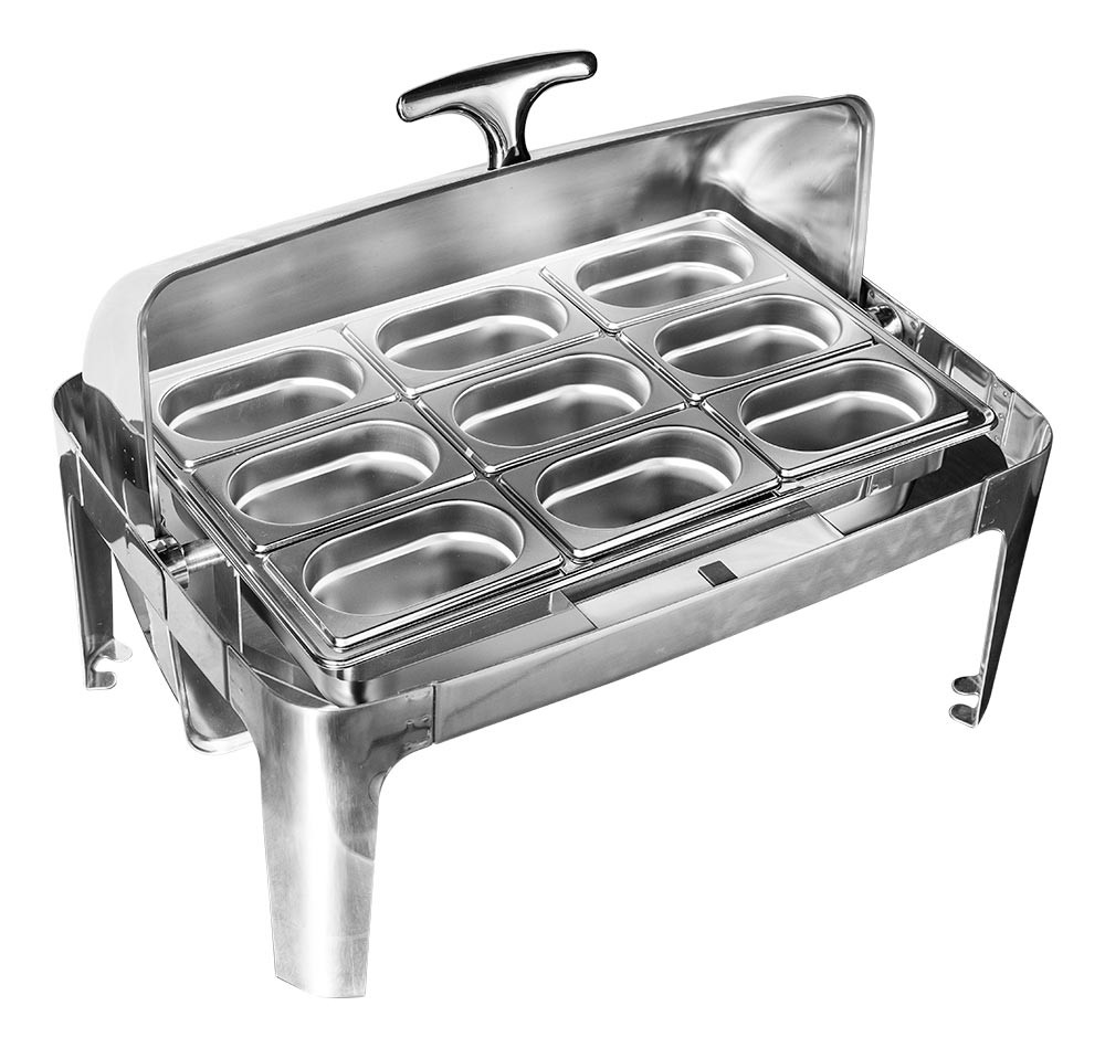 Superior - Rechaud Aço Inox com Tampa Giratória e 9 Cubas (GN 1/9 65mm) - 5,4 Lts (Versão Luxo) 