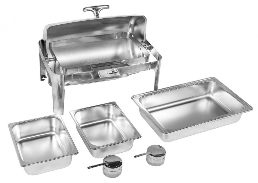 Produto desmontado - Rechaud Aço Inox com Tampa Giratória com 2 Cubas (GN 1/2×100mm) - 13 Lts (Versão Luxo) - 723-2B