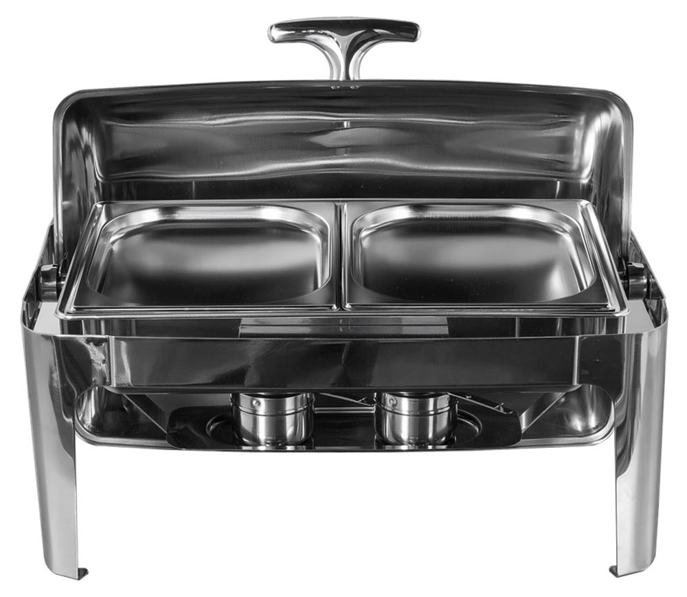 Rechaud Aço Inox com Tampa Giratória com 2 Cubas (GN 1/2×20mm) - 3 Lts (Versão Luxo) - 723-2P Rechaud Aço Inox com Tampa Giratória com 2 Cubas (GN 1/2×20mm) - 3 Lts (Versão Luxo) - 723-2P