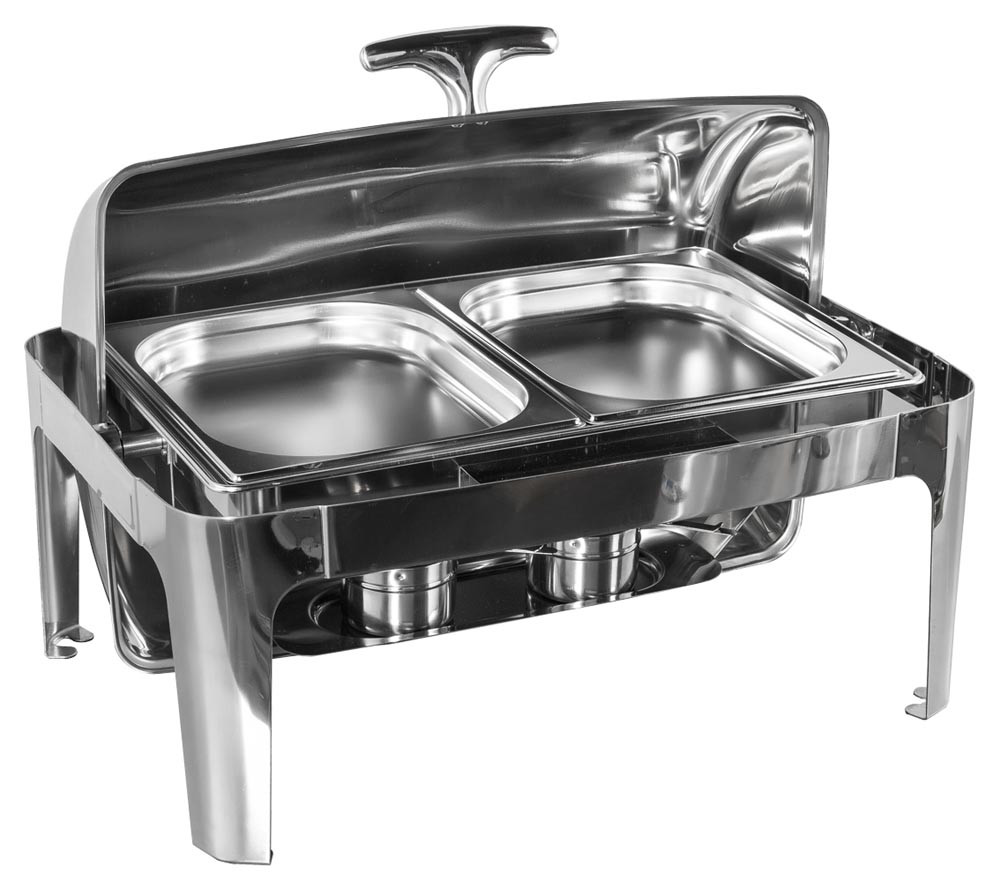 Rechaud Aço Inox com Tampa Giratória com 2 Cubas (GN 1/2×40mm) - 5 Lts (Versão Luxo) - 723-2M