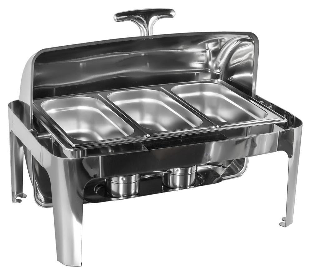 Rechaud Aço Inox com Tampa Giratória com 3 Cubas (GN 1/3×100mm) - 13 Lts (Versão Luxo) - 723-3B