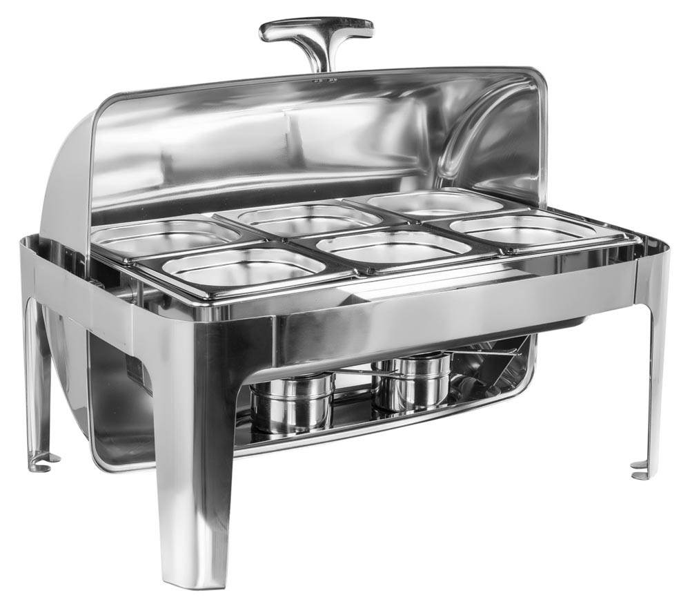 Rechaud Aço Inox com Tampa Giratória com 6 Cubas (GN 1/6×65mm) - 9 Lts (Versão Luxo) - 723-06