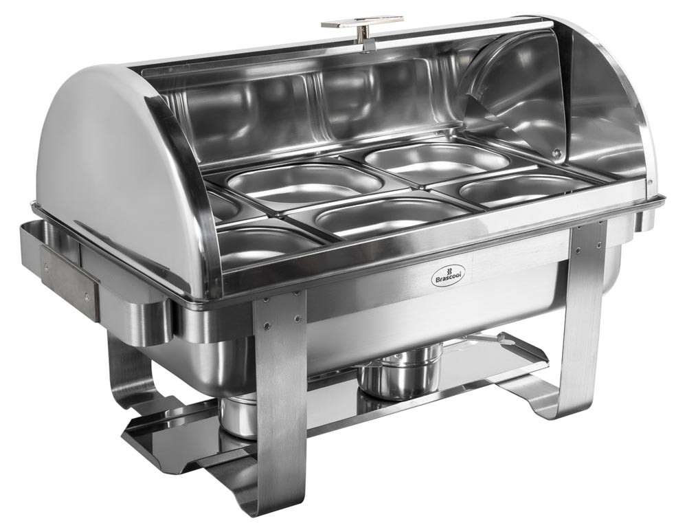 Rechaud Aço Inox com Tampa Giratória e 6 Cubas (GN 1/6×100mm) - 13 Lts (Versão TOP) - 933-W900-6B