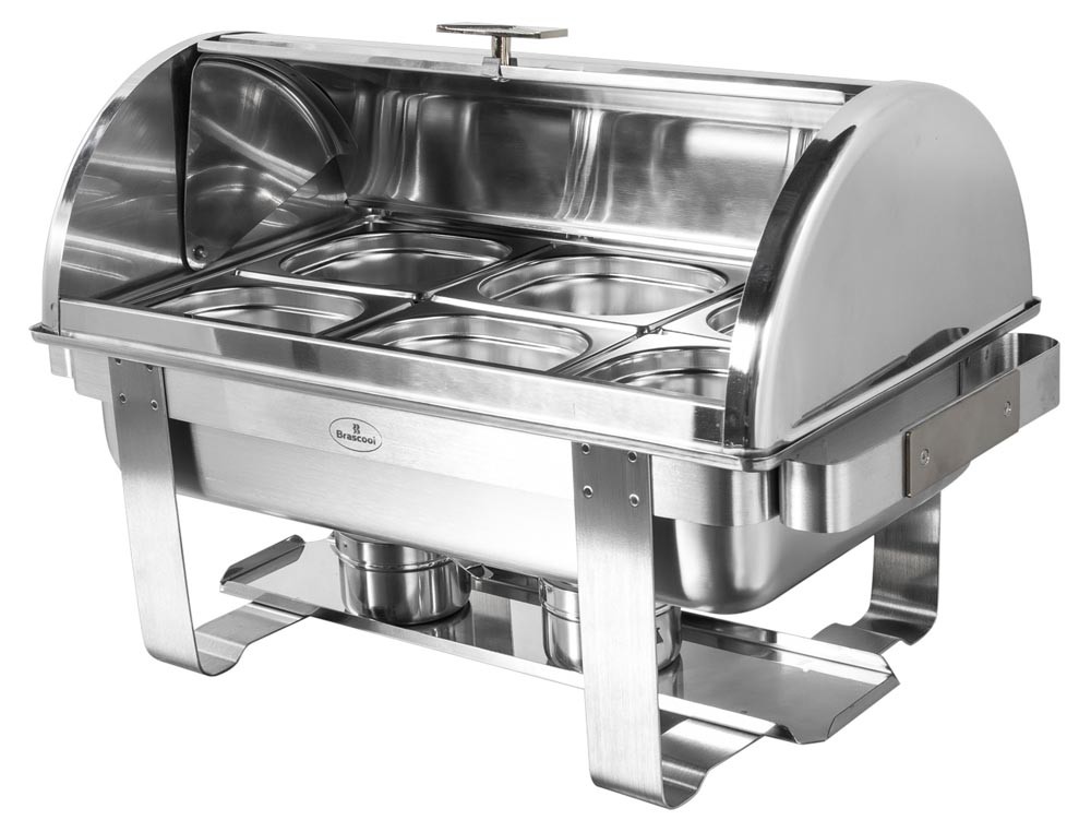 Rechaud Aço Inox com Tampa Giratória e 6 Cubas (GN 1/6×65mm) - 9 Lts (Versão TOP) - 933-W900-06