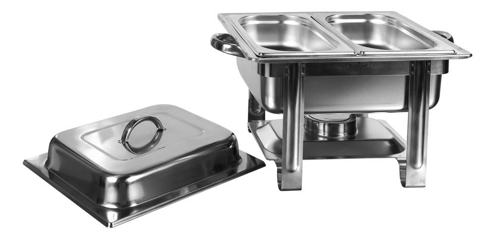 Rechaud Banho Maria Aço Inox Quadrado com 2 Cubas (GN 1/4 100mm) - 5,6 Lts - 834  - Aberto