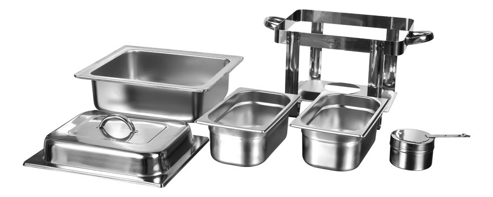 Rechaud Banho Maria Aço Inox Quadrado com 2 Cubas (GN 1/4 100mm) - 5,6 Lts - 834 - Desmontado