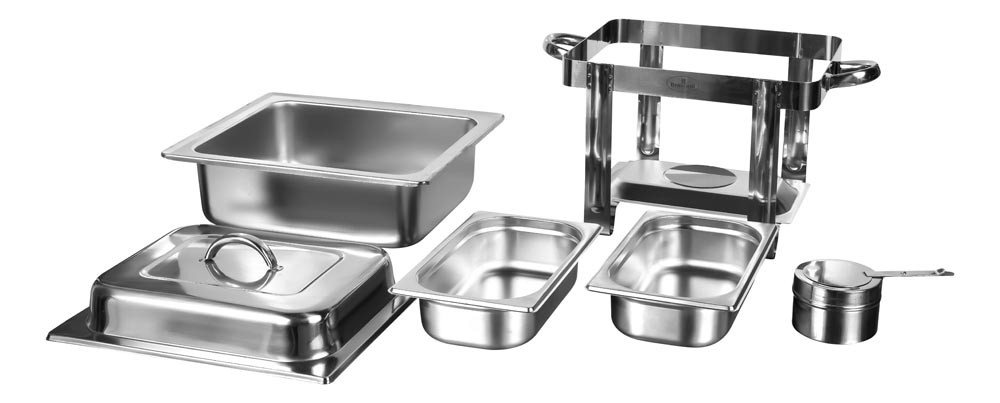 Rechaud Banho Maria Aço Inox Quadrado com 2 Cubas (GN 1/4 65mm) - 3,6 Lts - Desmontado