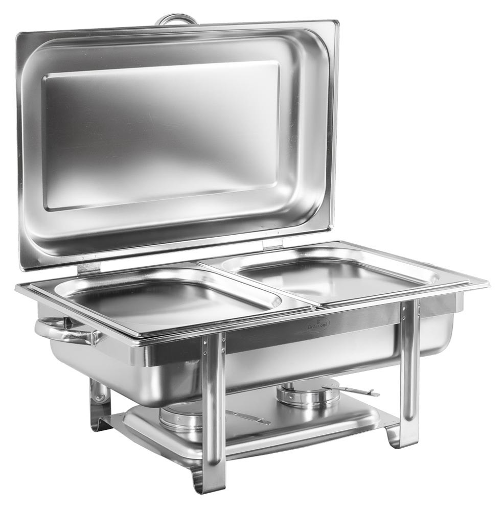 Rechaud Banho Maria Aço Inox com Dobradiças e 2 Cubas (GN 1/2×20mm) - 3 Lts - JQ833-2P Rechaud Banho Maria Aço Inox com Dobradiças e 2 Cubas (GN 1/2×20mm) - 3 Lts - JQ833-2P