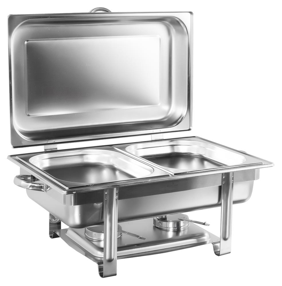 Rechaud Banho Maria Aço Inox com Dobradiças e 2 Cubas (GN 1/2×40mm) - 5 Lts - JQ833-2M Rechaud Banho Maria Aço Inox com Dobradiças e 2 Cubas (GN 1/2×40mm) - 5 Lts - JQ833-2M