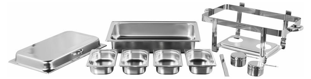 Rechaud Banho Maria Aço Inox com Dobradiças e 4 Cubas (GN 1/4×65mm) - 9 Lts - JQ833-04