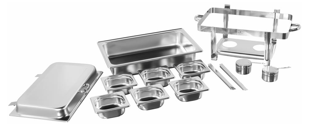 Rechaud Banho Maria Aço Inox com Dobradiças e 6 Cubas (GN 1/6×65mm) - 9 Lts - JQ833-06