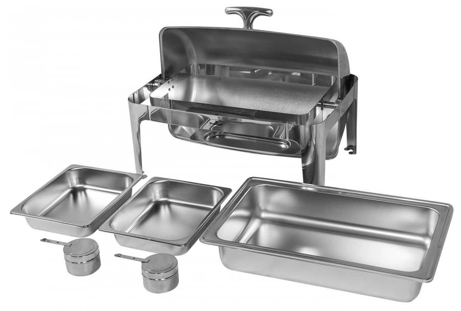 Produto desmontado - Rechaud Aço Inox com Tampa Giratória com 2 Cubas (GN 1/2×65mm) - 9 Lts (Versão Luxo) - 723-2