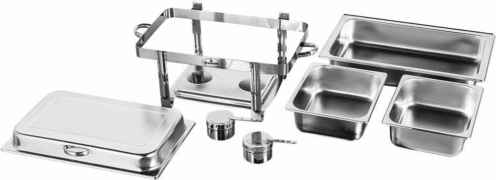 Produto desmontado - Rechaud Banho Maria Aço Inox com Dobradiça e 2 Cubas (GN 1/2×100mm) - 13 Lts - JQ833-2B 