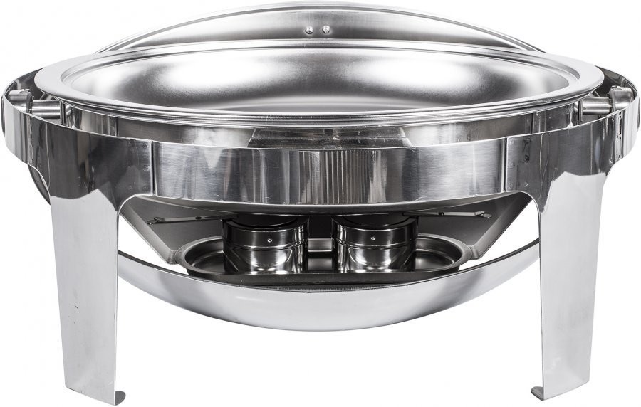 Tampa totalmente aberta - Rechaud Banho Maria Aço Inox Oval com Tampa Giratória - 6,8 Lts (Versão Luxo) - 736