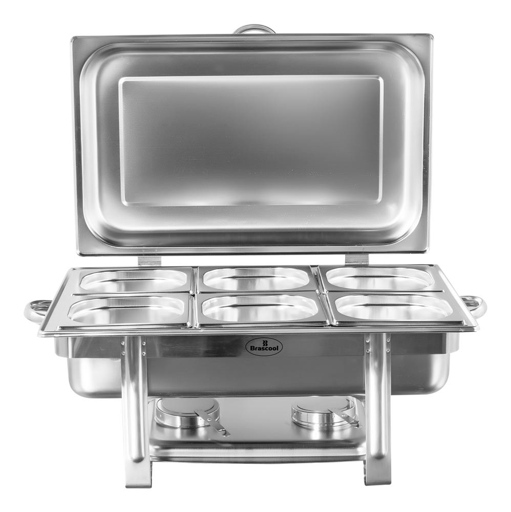 Montado - Rechaud Banho Maria Aço Inox com Dobradiças e 6 Cubas (GN 1/6×65mm) - 9 Lts - JQ833-06