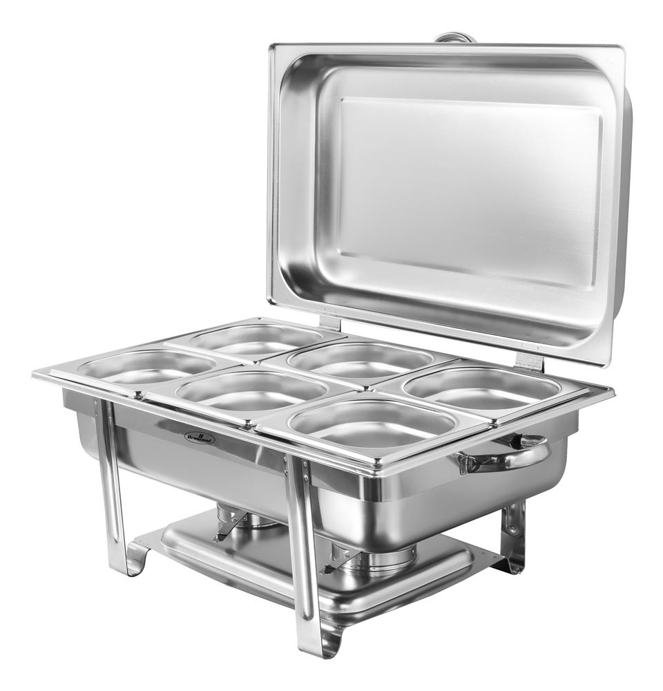 Rechaud Banho Maria Aço Inox com Dobradiças e 6 Cubas (GN 1/6×100mm) - 13 Lts - JQ833-6B