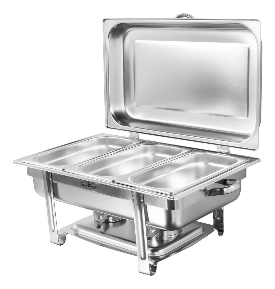 Rechaud Banho Maria Aço Inox com Dobradiças e 3 Cubas (GN 1/3×100mm) - 13 Lts - JQ833-3B