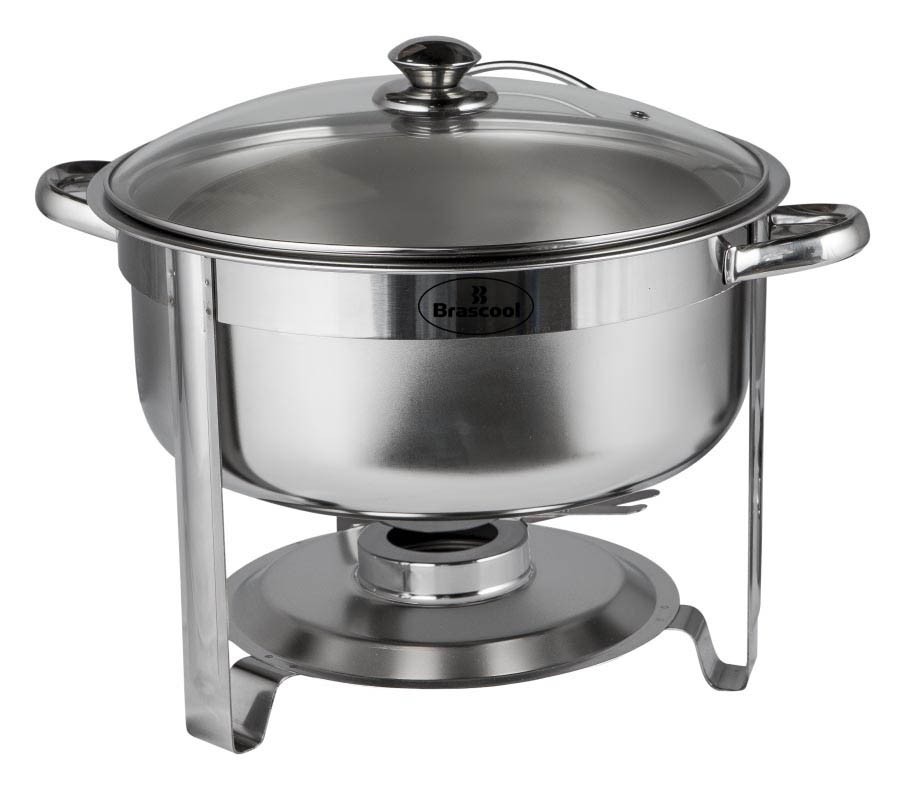 Tampa Fechada - Rechaud Banho Maria Aço Inox Redondo com Tampa de Vidro - 7,5 Lts - 835GL