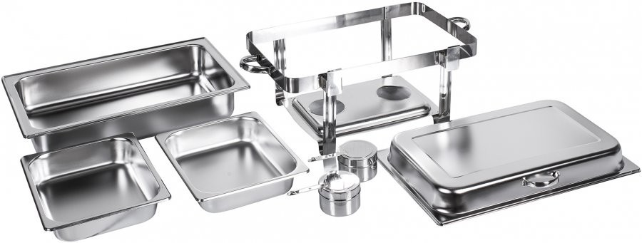 Desmontado - Rechaud Banho Maria Aço Inox com Dobradiças e 2 Cubas (GN 1/2x65mm) - 9 Lts - JQ833-2