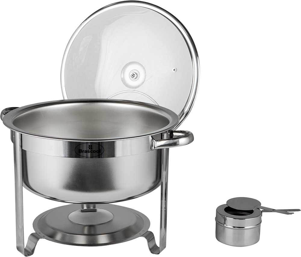 Suporte para tampa - Rechaud Banho Maria Aço Inox Redondo com Tampa de Vidro - 7,5 Lts - 835GL