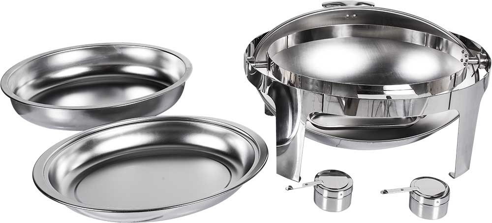 Produto desmontado - Rechaud Banho Maria Aço Inox Redondo com Tampa Giratória - 6 Lts (Versão Luxo) - 721