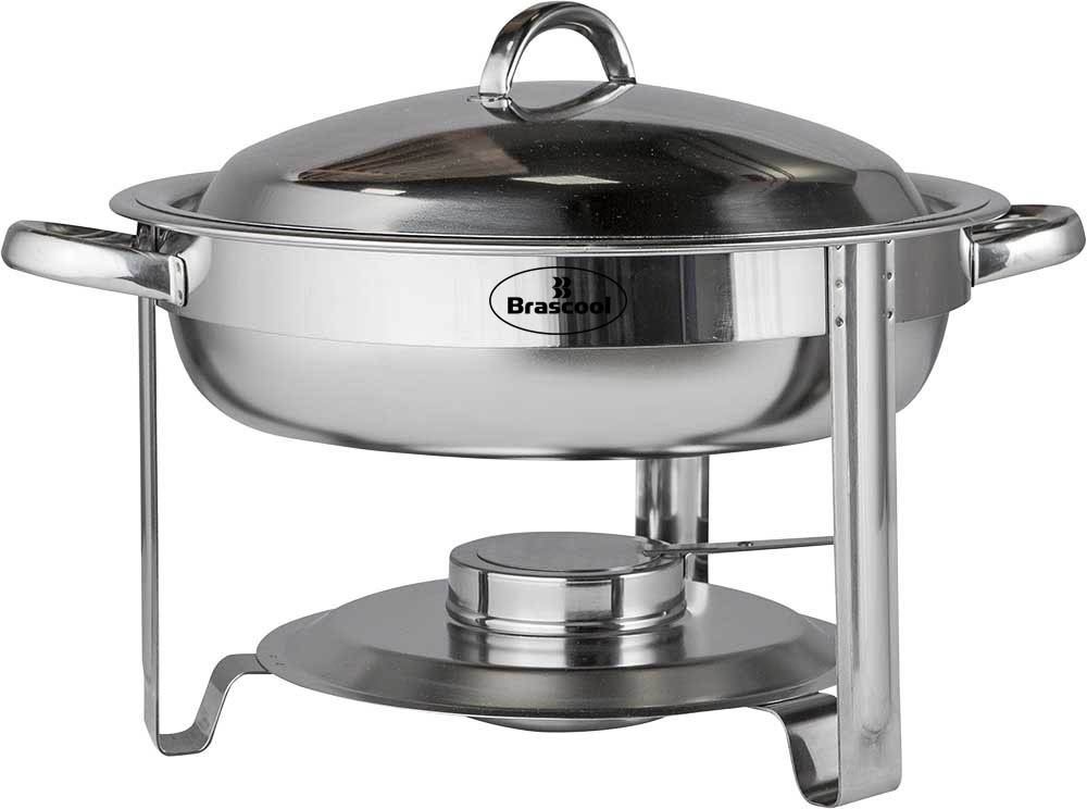Frente - Rechaud Banho Maria Aço Inox Redondo com Tampa de Inox - 5 Lts - 835GL Frente - Rechaud Banho Maria Aço Inox Redondo com Tampa de Inox - 5 Lts - 835GL