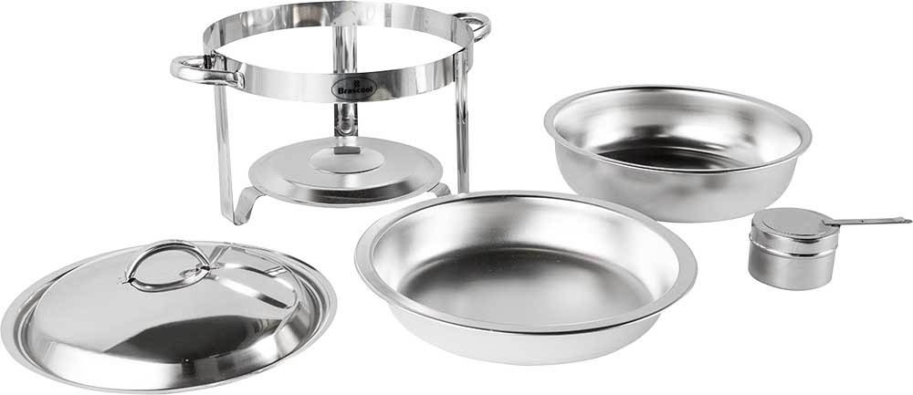 Desmontado - Rechaud Banho Maria Aço Inox Redondo com Tampa de Inox - 5 Lts - 835GL Desmontado - Rechaud Banho Maria Aço Inox Redondo com Tampa de Inox - 5 Lts - 835GL