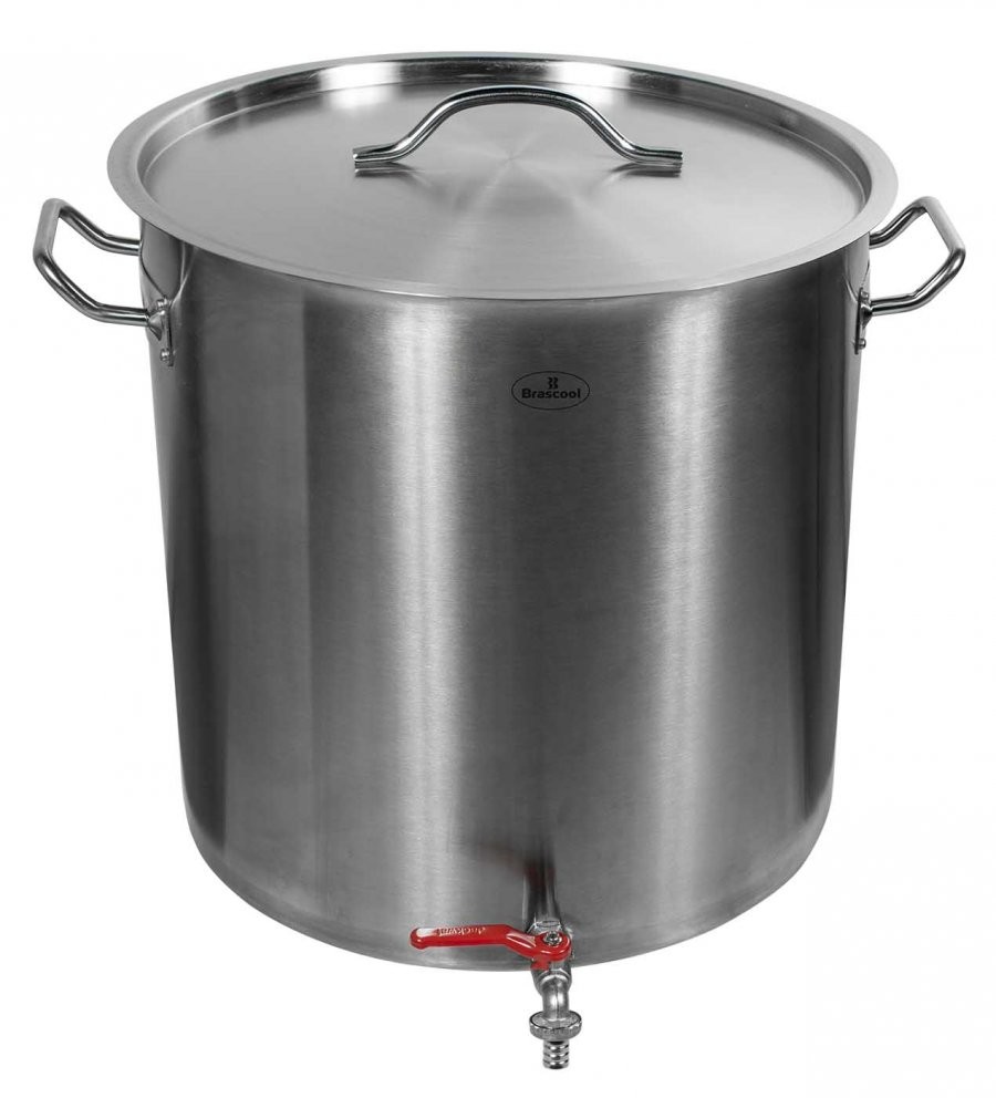 Panela / Caldeirão de Aço Inoxidável com Tampa e Torneira - 50 Litros