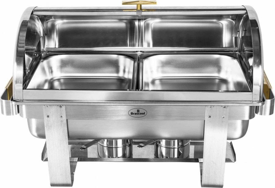 Rechaud Aço Inox com Tampa Giratória e 2 Cubas (GN 1/2×65mm) - 9 Lts (Versão TOP) - 933-W900-2