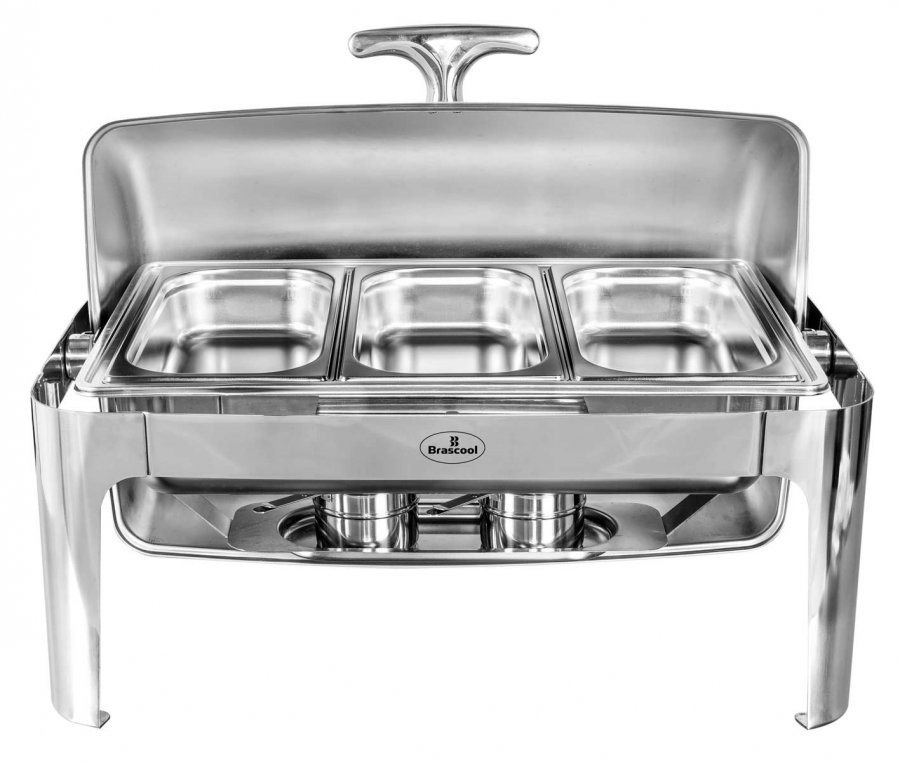 Rechaud Aço Inox com Tampa Giratória com 3 Cubas (GN 1/3×65mm) - 9 Lts (Versão Luxo) - 723-3