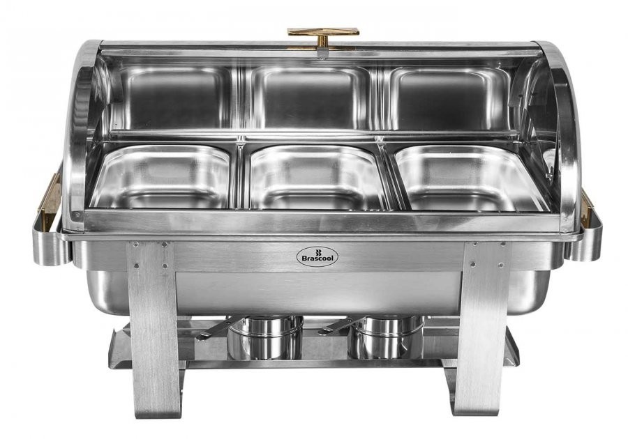 Rechaud Aço Inox com Tampa Giratória e 3 Cubas (GN 1/3×65mm) - 9 Lts (Versão TOP) - 933-W900-3