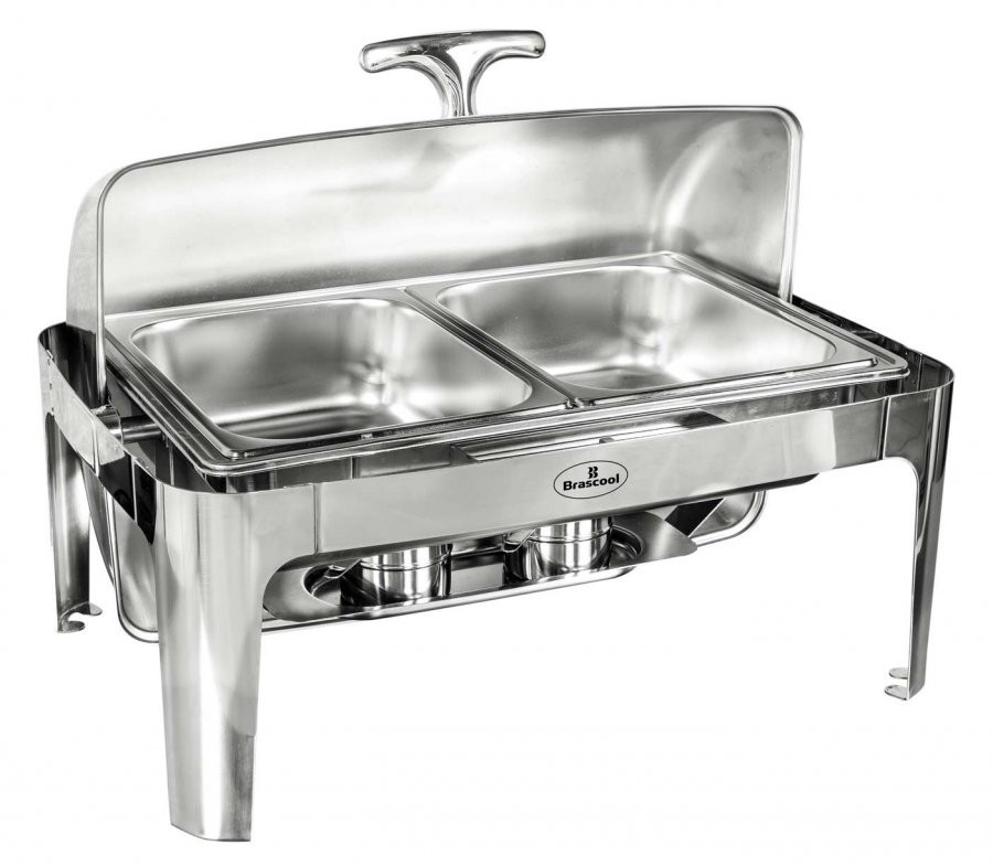 Rechaud Aço Inox com Tampa Giratória com 2 Cubas (GN 1/2×100mm) - 13 Lts (Versão Luxo) - 723-2B