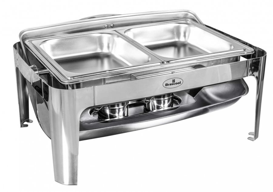 Detalhe interno - Rechaud Aço Inox com Tampa Giratória com 2 Cubas (GN 1/2×65mm) - 9 Lts (Versão Luxo) - 723-2