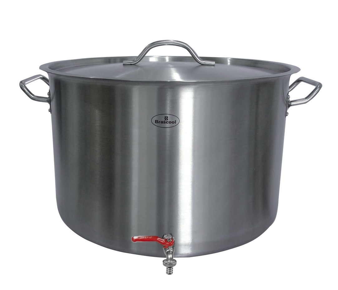 Tampa Fechada - Panela / Caldeirão Aço Inox para Cerveja Artesanal c/ Torneira - 44 Litros (45x28cm) - GDC-4528T
